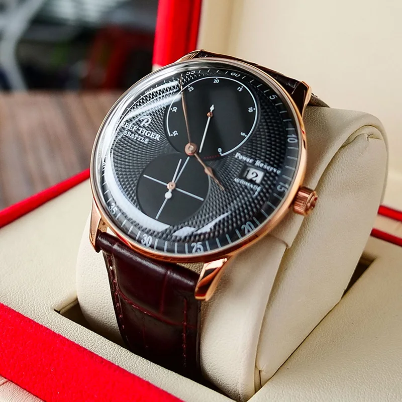 

Reef Tiger RT Top Brand Men's Rose Gold Watch Genuine Leather Strap Waterproof Automatic Casual Luxury Wrist Watches RGA82B0