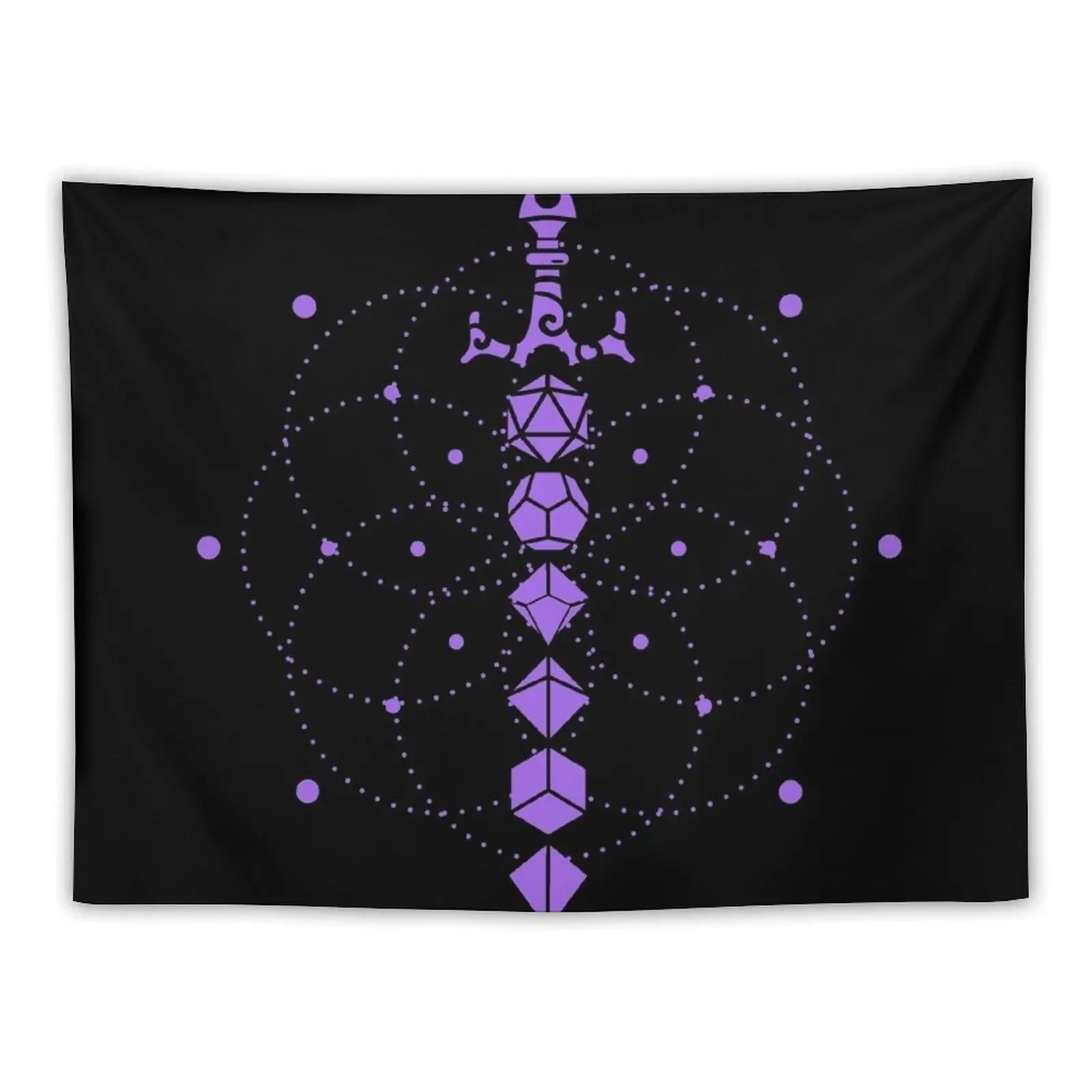 

Purple Magical Dice Sword Tabletop RPG Gaming Tapestry Bathroom Decor Room Aesthetic Tapestry