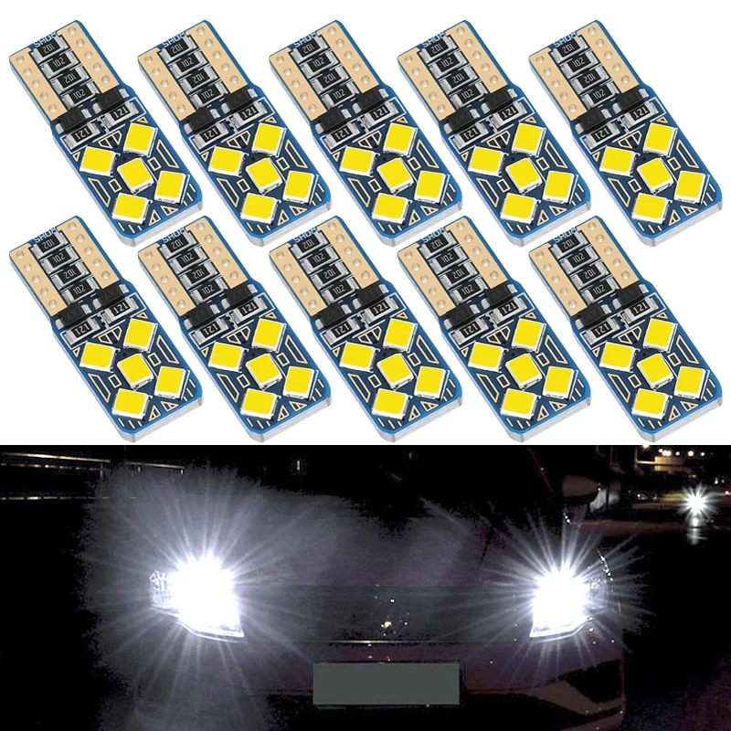 10 PCS T10 W5W LED Bulb 12V 10 SMD 7000K White Super Bright Signal Light Car Interior Dome Trunk License Plate Wedge Side Lamps