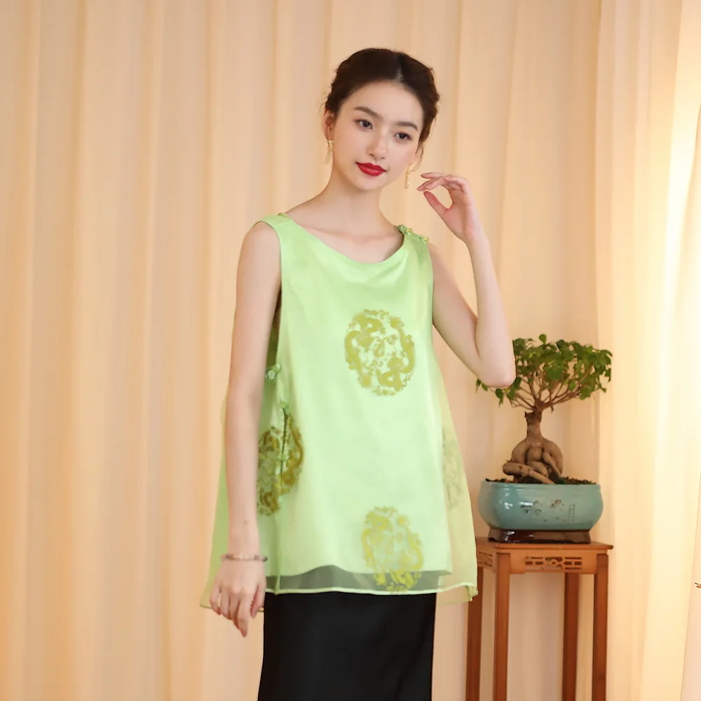 

High-end Vest Women's Summer Embroidery Flowers Loose Sleeveless Lady Top S-XXL