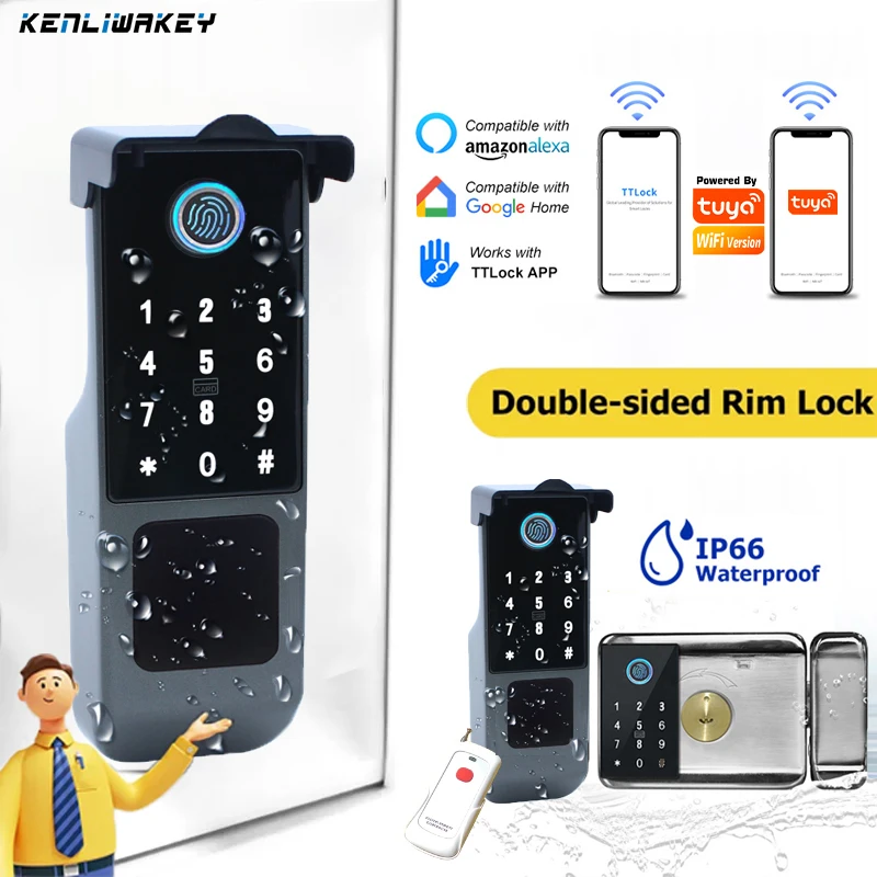 Tuya Wifi Fingerprint Lock Outdoor Waterproof Bluetooth TTLock App Rfid Card Digital Password Keyless Electronic Smart Door Lock