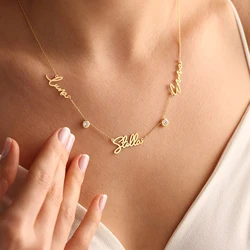 Personalized Custom Name Necklace for Women Stainless Steel Hang Multiple Letter Pendant Chain Collar Christmas Jewelry Gift