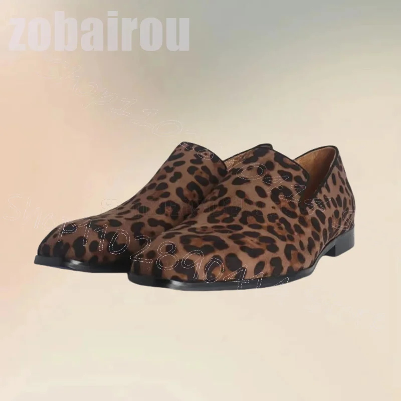 Brown Leopard Print Pointed Toe Suede Loafers Fashion Slip On Men Shoes Luxurious Handmade Party Banquet Dating Men Casual Shoes