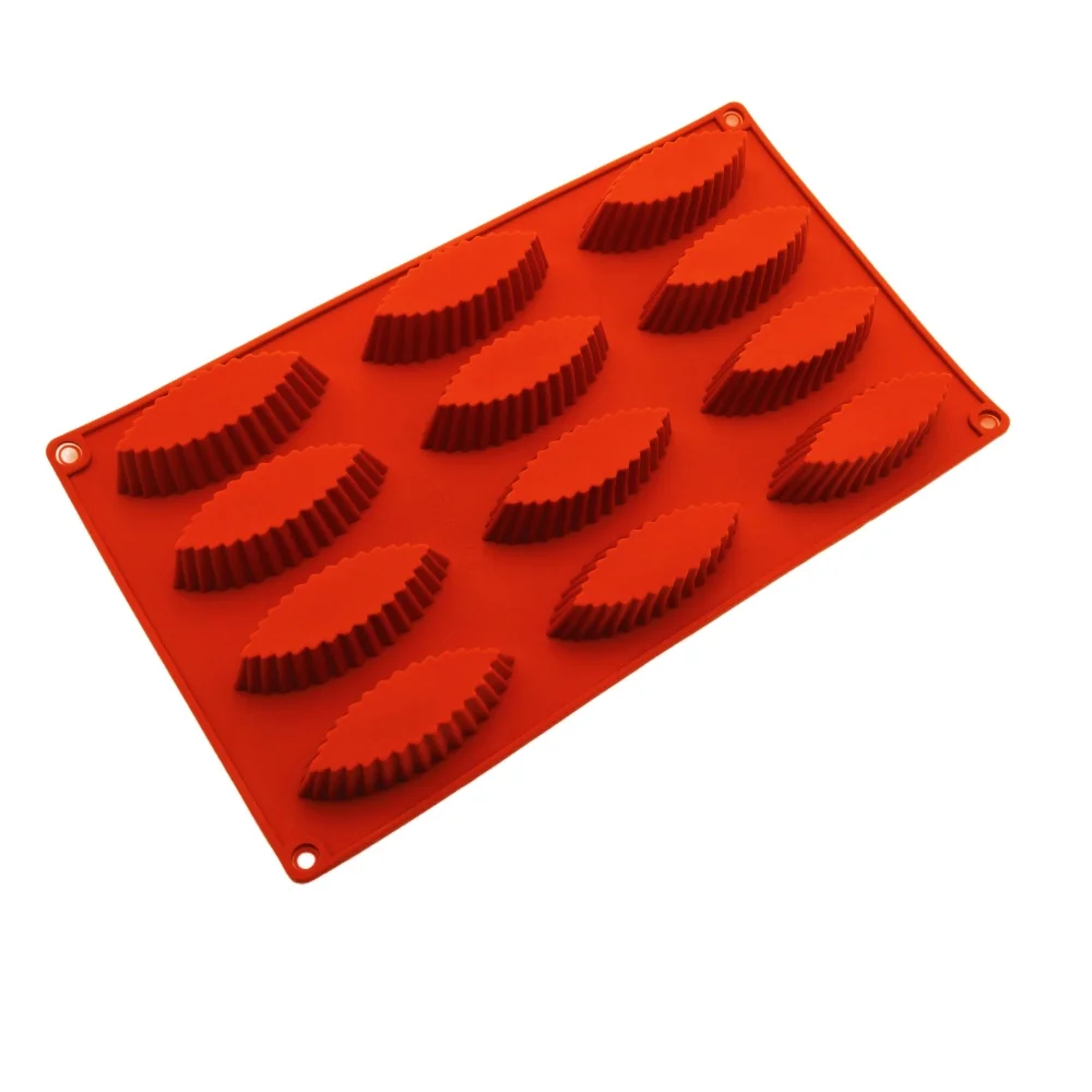 

New Arrival 12 Hole Thread Leaf Shaped Silicone Cake Mold DIY Boat Shape Chiffon Cake Mould Angular Stripe Chocolate Baking Tool