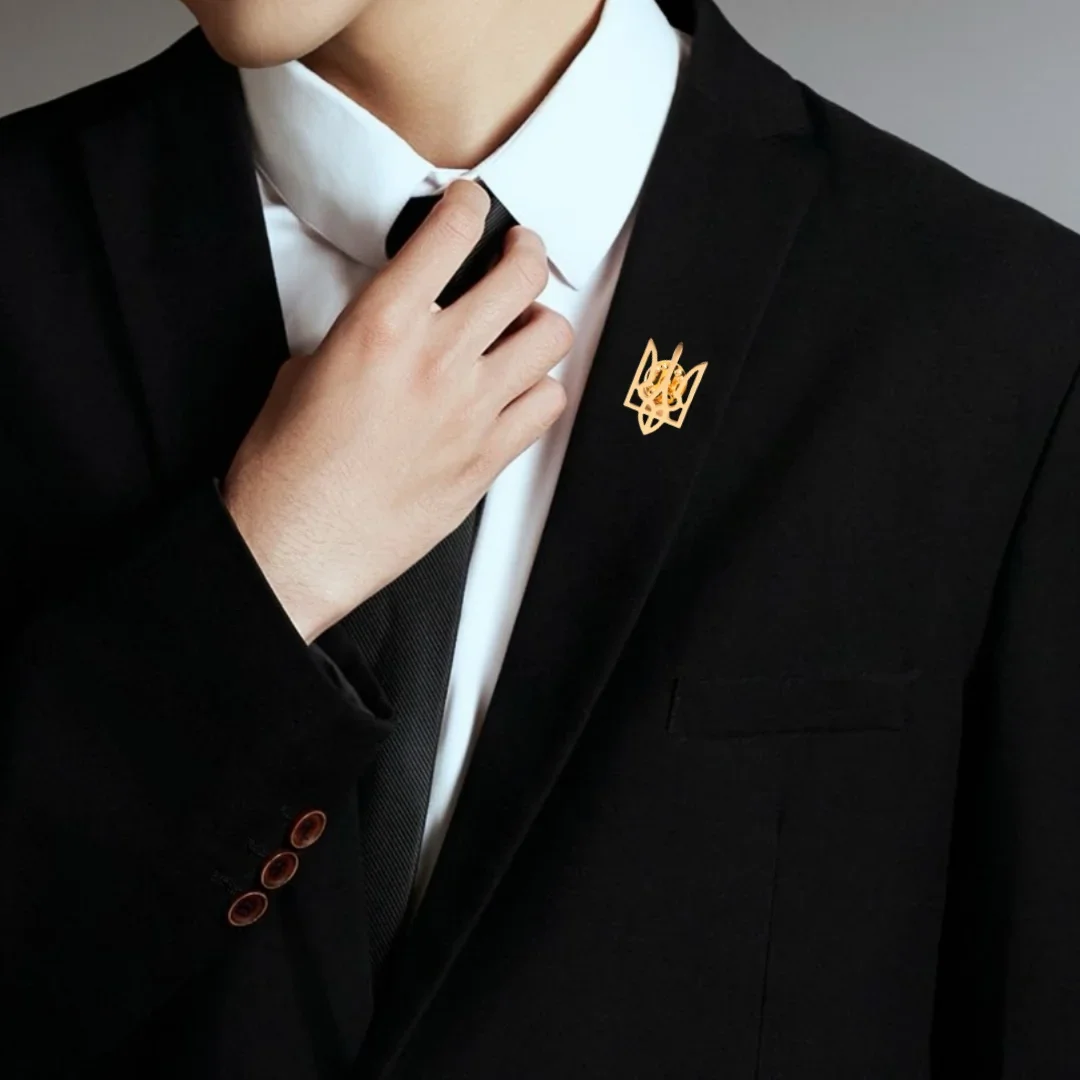 Ukraine National Symbol Brooch Pin for Men Women Gold Color Stainless Steel Jewelry Suit Collar Badges 2025 Wholesale