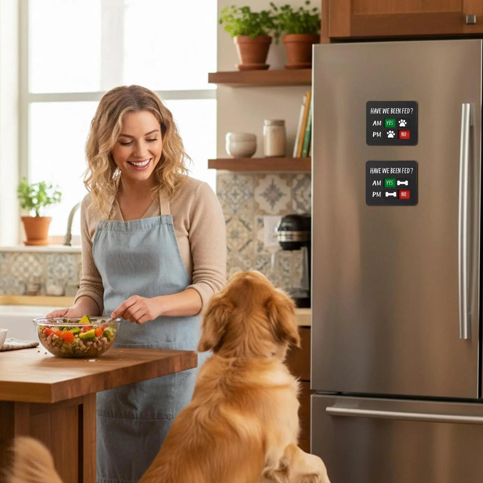 Dog Fed Sign Magnetic Acrylic Pet Supplies 2-Meals Cat Feed Indication Charts for Food Home Apartment Kitchen Door Daily Wall