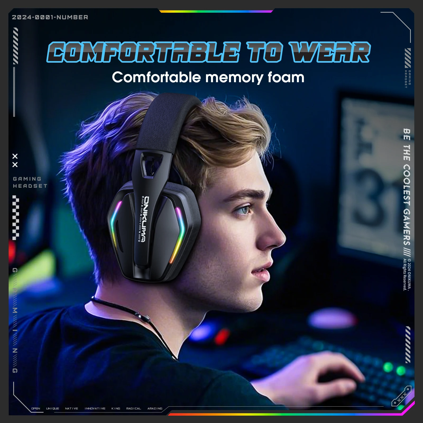 Onikuma GT826 سماعة ألعاب ثلاثية الوضع بلوتوث 5.3/2.4G/USB-C سماعة رأس 40 ملم بطارية عالية السعة 1000 مللي أمبير في الساعة #2