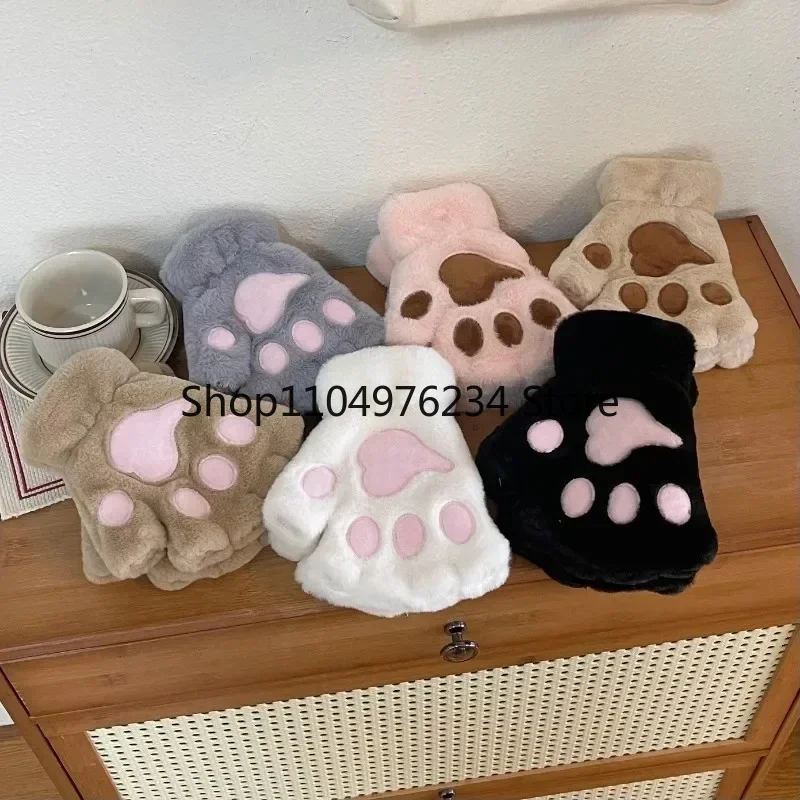 جميل أفخم القط مخلب باو قفازات أفخم القفازات الدافئة لينة أفخم قصيرة أصابع رقيق الدب قفازات زي نصف اصبع قفازات