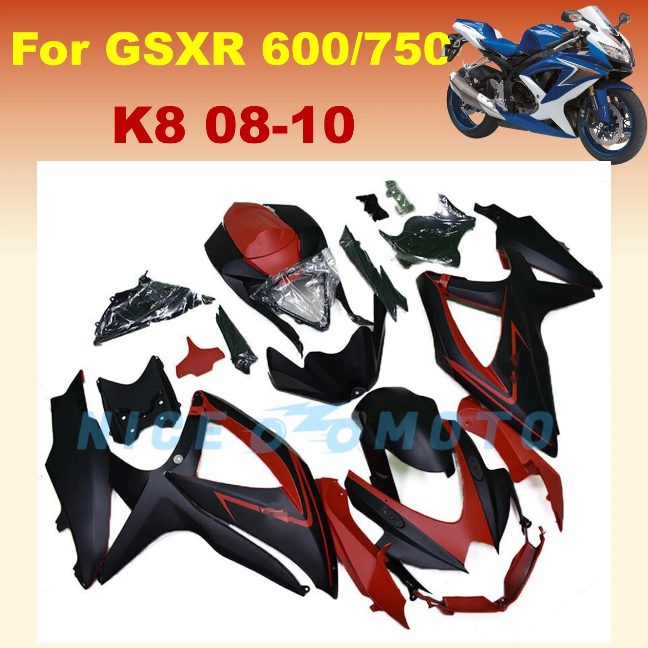 High Quality ABS Plastic Fairing kit For GSXR600 2008 2009 2010 GSXR750 08 09 10 K8 GSXR 600 750 red black Body Shell