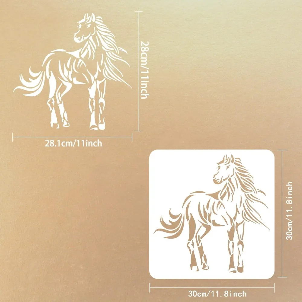 Horse Drawing Stencil 11.8x11.8 inch Hollow Out Horse with Long Hair Stencil Reusable Plastic Animal Stencil Template DIY Art