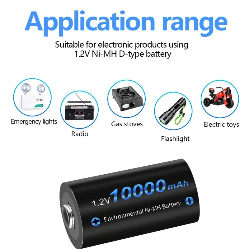 D Rechargeable Battery Type D LR20 NI-MH Battery D Cell for RC Camera Drone Accessories Gas Stove High Capacity 1.2V 10000mah