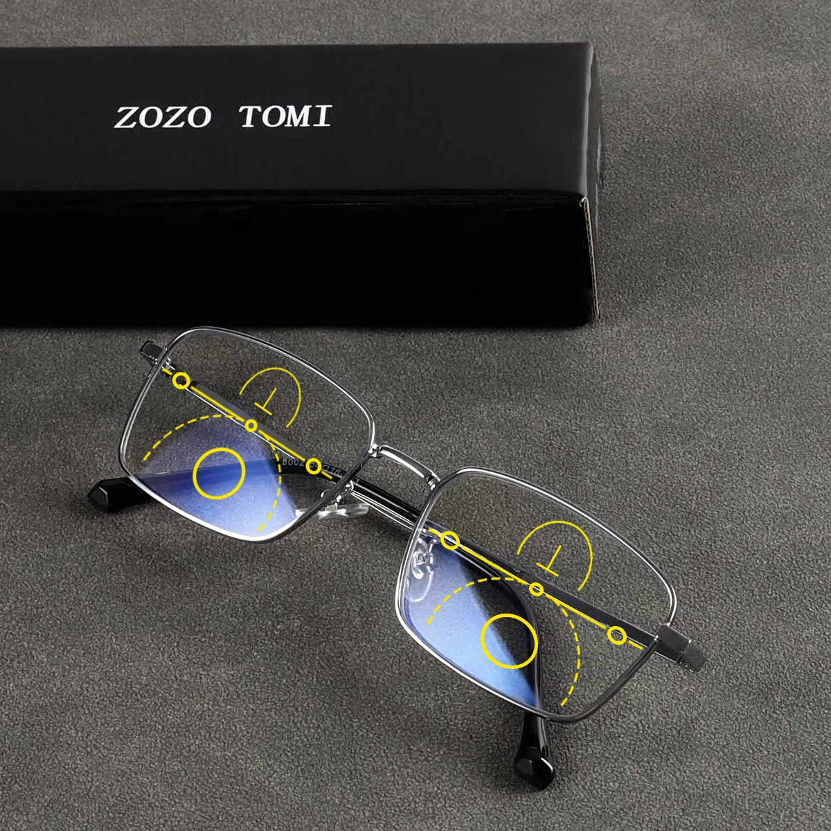 Progressive Multifokal-Lesebrille, Blaulichtfilter-Gläser, klare Sicht aus der Ferne und aus der Nähe, Metallrahmen, Unisex. – Detail 7