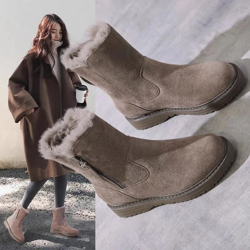 

CICIYANG Snow Boots Women Winter 2024 New Suede Cowhide Ladies Ankle Boots Round Head Keep Warm Fluff Women's Booties Handmade