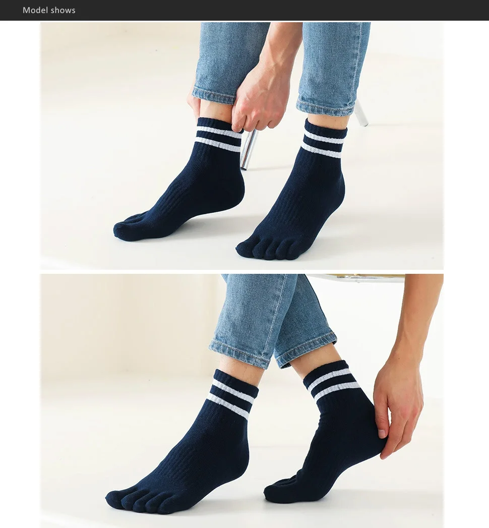 1/5 Paar Herren-Fünf-Finger-Socken aus Baumwolle, gestreift, solide, lässig, schweißabsorbierend, antibakteriell, warm, weich, elastisch, kurze Zehensocken – Detail 3