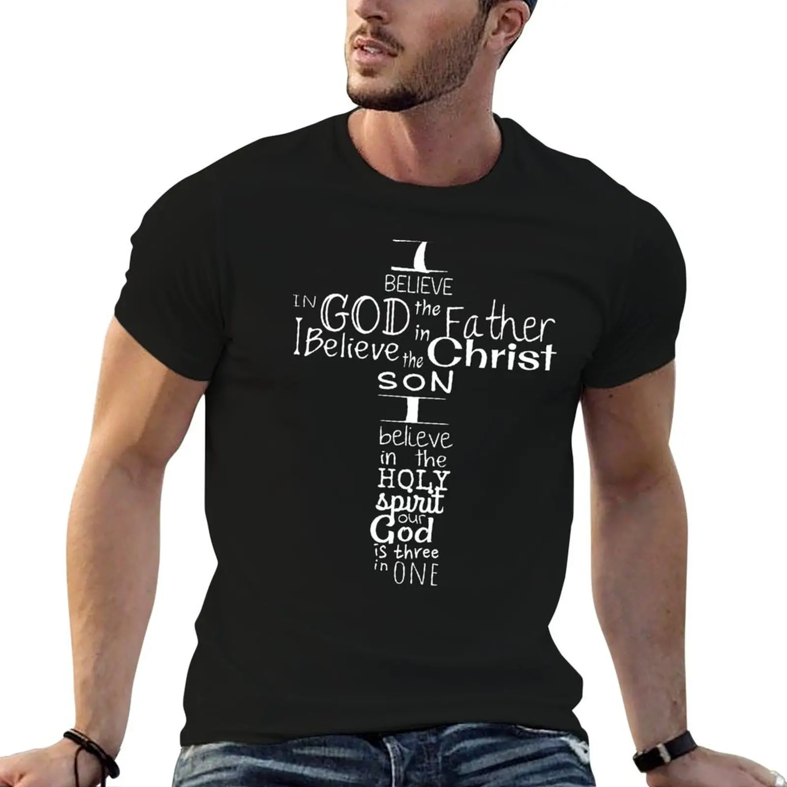 

This I Believe Christian Text Cross Christian Design T-Shirt t shirt for man anime t shirts oversize T-Shirt