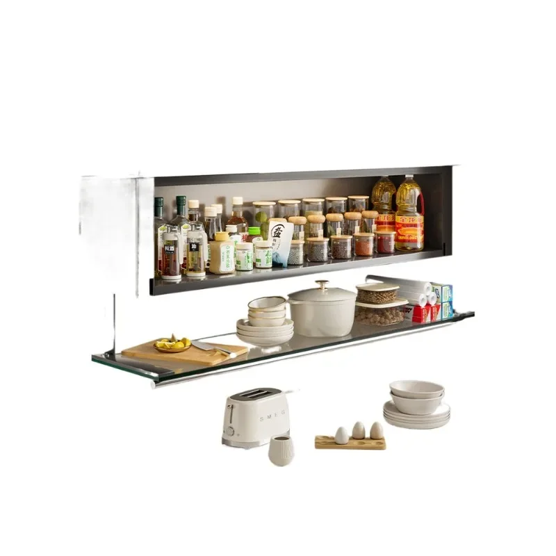 Kitchen storage rack, wall mounted, perforated, multifunctional hanging cabinet seasoning box below, wall storage cabinet