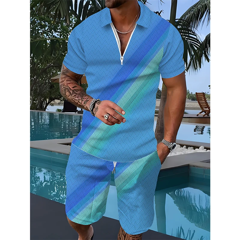 Men's Tracksuit Oversized Men's Loose Zipper Shirt Top Printed Solid Color Stripes Summer Casual Breathable Refreshing Suit