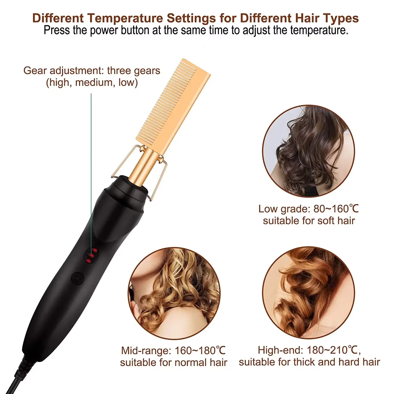 Multifunctional 2 in1 Hot Comb Hair Straightener Electric Heating Comb Fast Heating Portable Travel Straightener Press Hot Comb