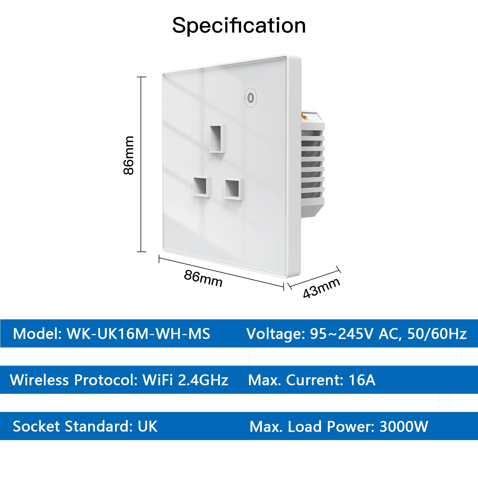 16A UK Smart Tuya WiFi Socket Power Monitoring Wall Outlet Touch Glass Panel Relay Plug Smart Life Alexa Google Home Control