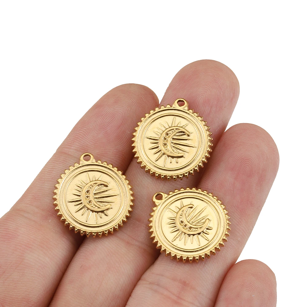 5pcs Stainless Steel Vintage Embossed Matte Sun Moon Pendant Earrings Pendant Jewelry Making DIY Necklace Pendant Accessories image 6