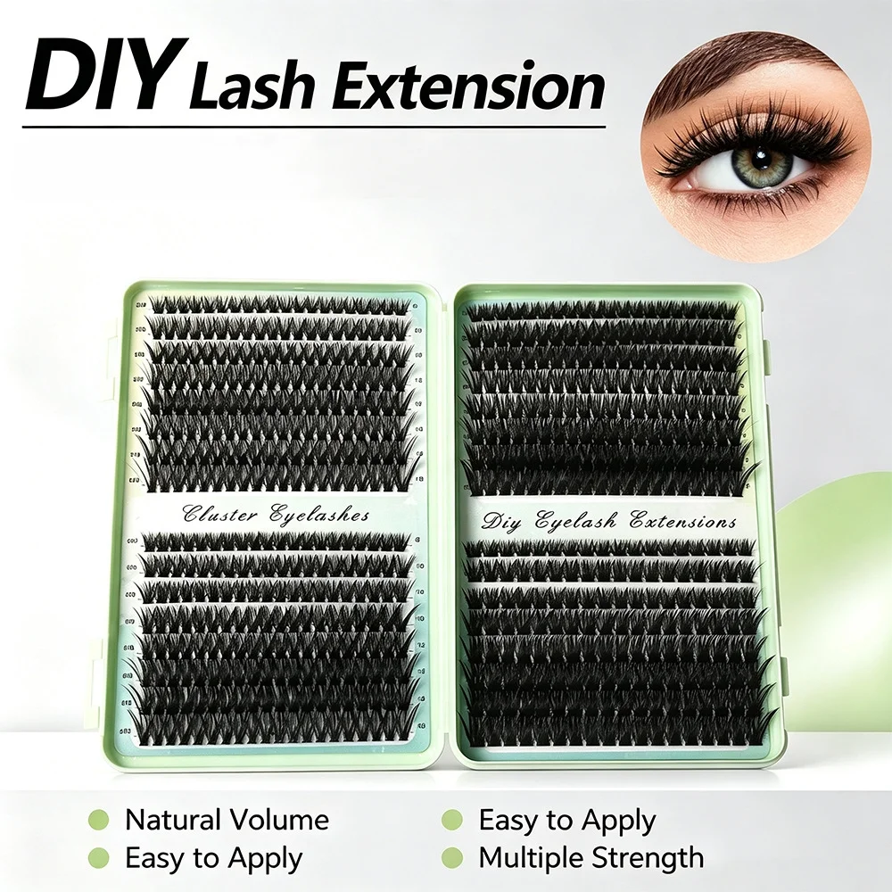 Eyelash Extension Volume Cat Eye - まつげクラスターDIYまつげエクステンションミックストレイ ふんわりとした個性的なキャットアイまつげキット ソフトでナチュラルな繊細なボリューム 13D 長持ち