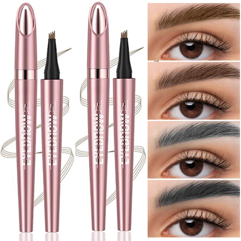 4 Fork Tip Eyebrow Pencil 3D Microblading Waterproof Dark Brown Natural Colour Fine Stroke Magic Eyebrow Pencil 2024 New Ladies