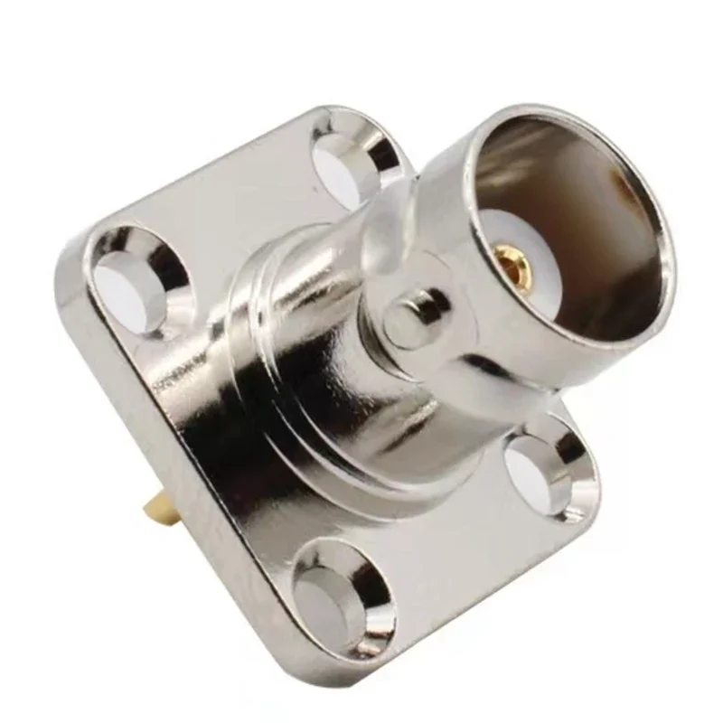 Q9 BNC Female 4Holes Flange Connector BNC Female Jack with 4 Holes Flange Panel Chassis Mount Coaxial Solder Brass Nickel Plated