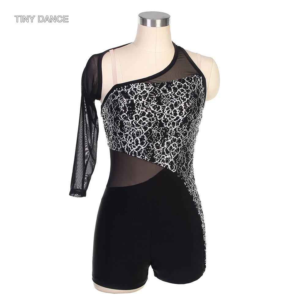 

Black Sequin and Spandex Boy-short Unitard Lyrical & Contemporary Dance Costume Performance Dance Wear Jazz Costumes 20038