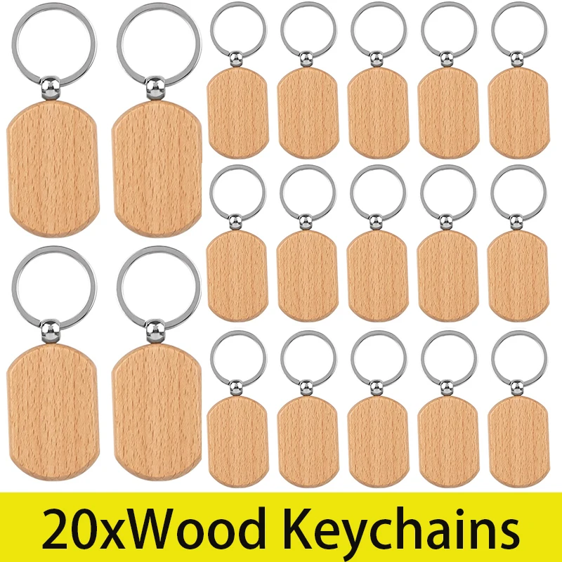 

20Pcs Wood Keychain Blanks Diy Wooden Keychain Blanks Unfinished Wooden Key Ring Key Tag