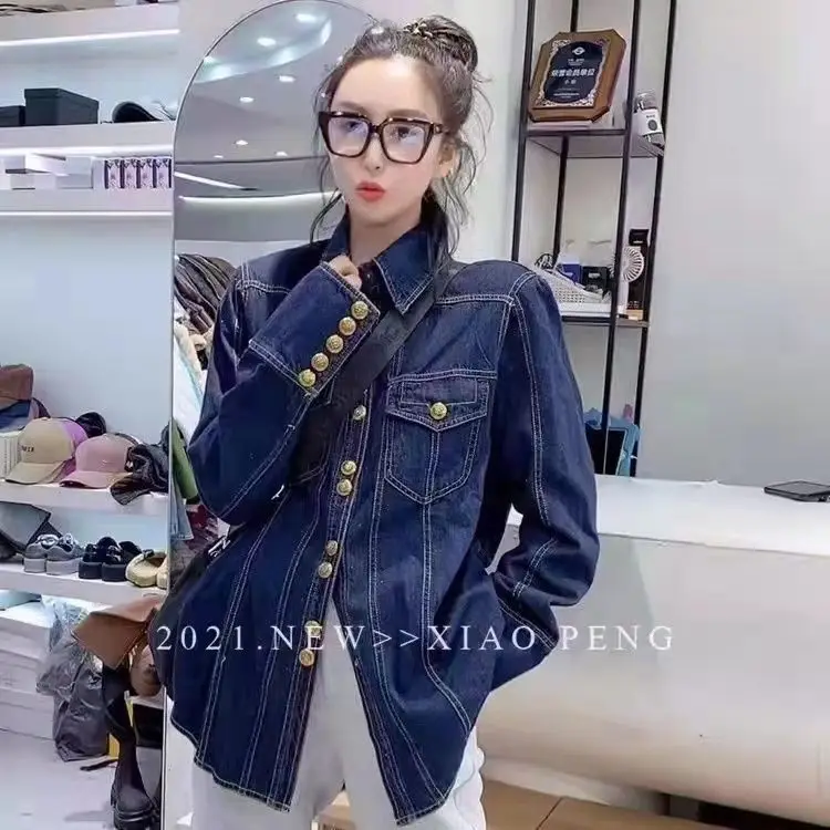 Denim Shirt Women\'s 2022 Spring New Korean Fashion Button Versatile Top Trend