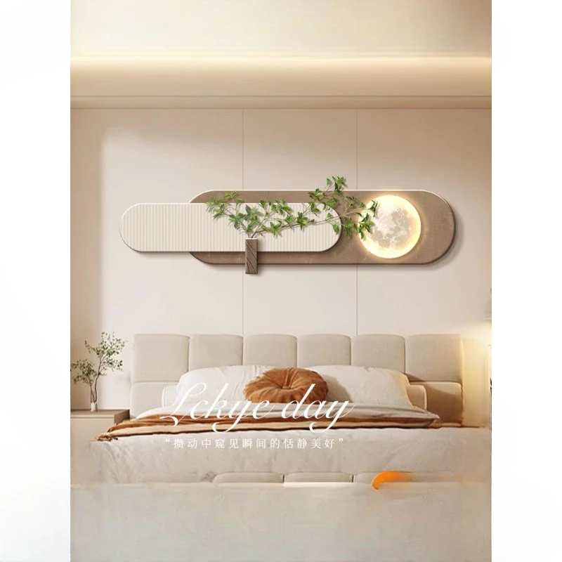 

Bedroom decoration paintings, wall lamps, high-end sense of wabi-sabi wind and green plants, master bedroom