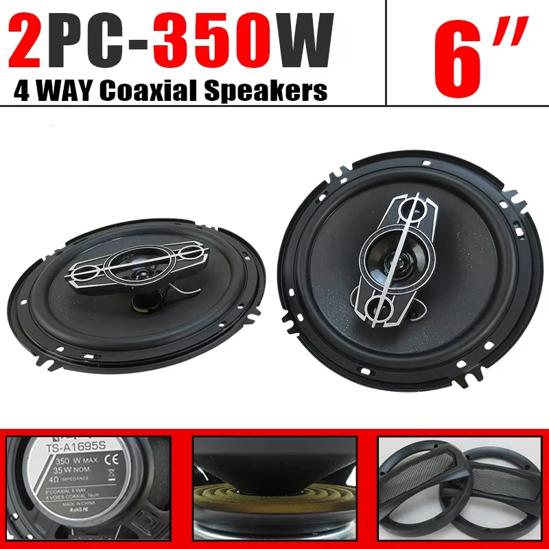 

1 Pair 6 Inch (2X350W) 700W 4-Way Car HiFi Coaxial Speaker With Dust Cover Audio Cable Car Door Full Frequency Speaker Subwoofer