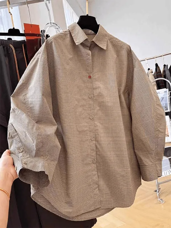 

Loose Fit Long Sve Plaid irt ex American Retro Sle Breathable Youthful Spring Autumn Korean Couple irt 300 Pound...