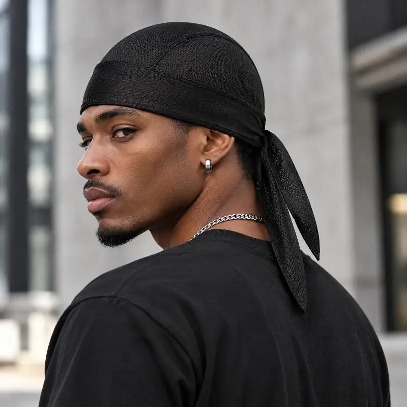 Mesh Durag Cap Breathable Tie Head Wrap Lightweight Stretchy Skull Hat For Sports Cycling Daily Wear