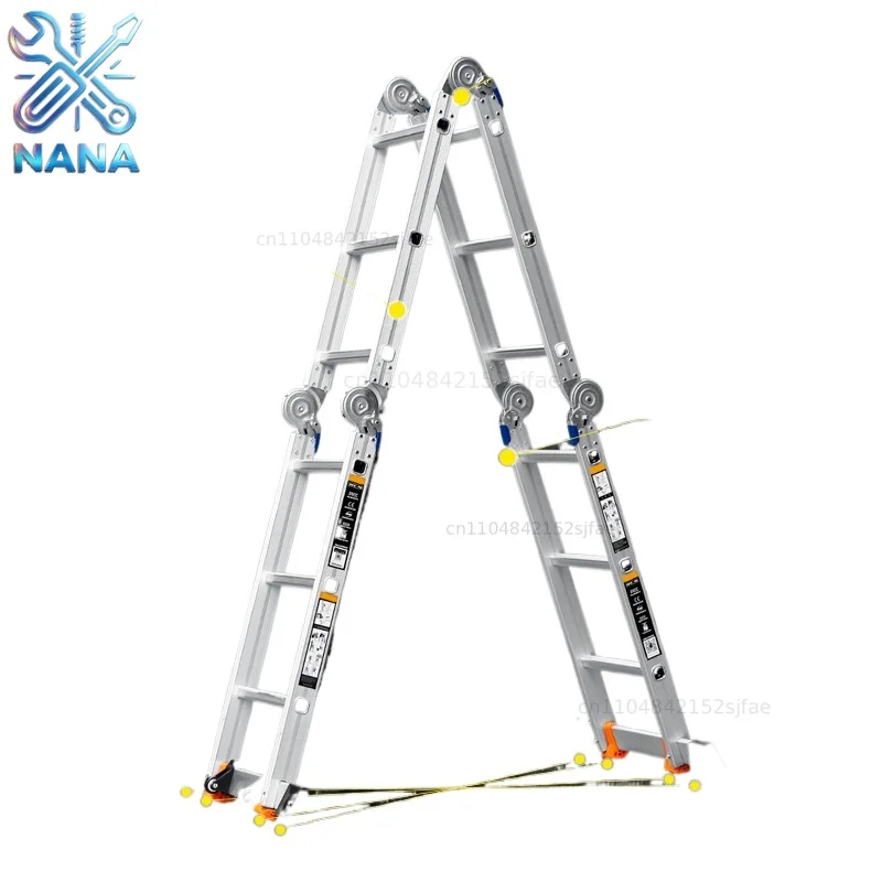 Portable multi-functional aluminum alloy folding ladder, household engineering ladder herringbone ladder, spot wholesale