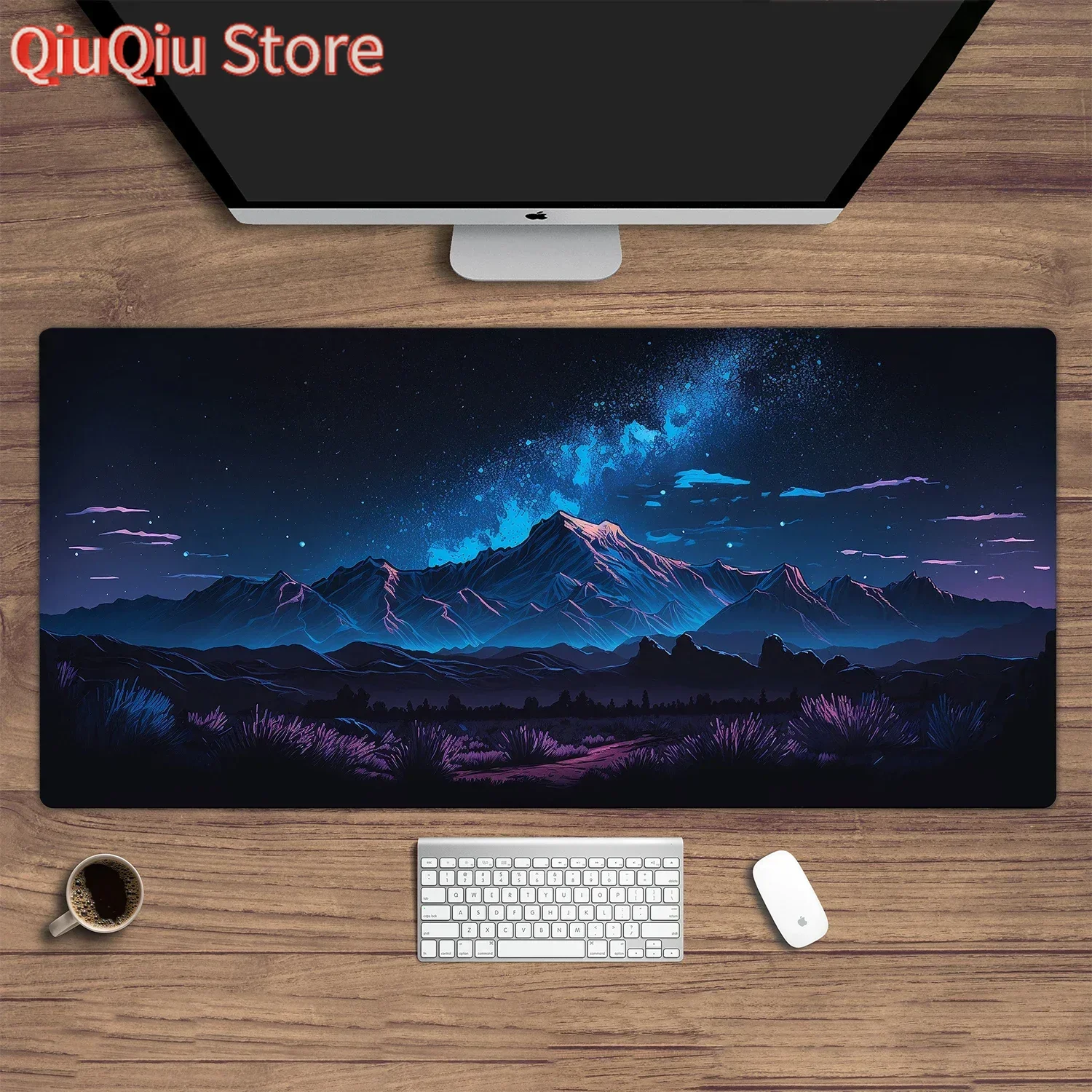 

New Arrivals 900X400 Blue Aurora at Night in Western Mountains, Gaming Desk Setup, Computer Desk Mat, Beautiful Gaming Mouse Pad