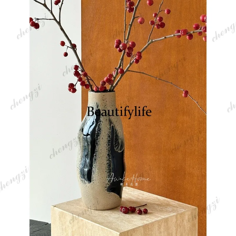Art glazed glass vase Japanese-style new Chinese-style Zen-style high-end dry branch homestay tea room soft flower ware
