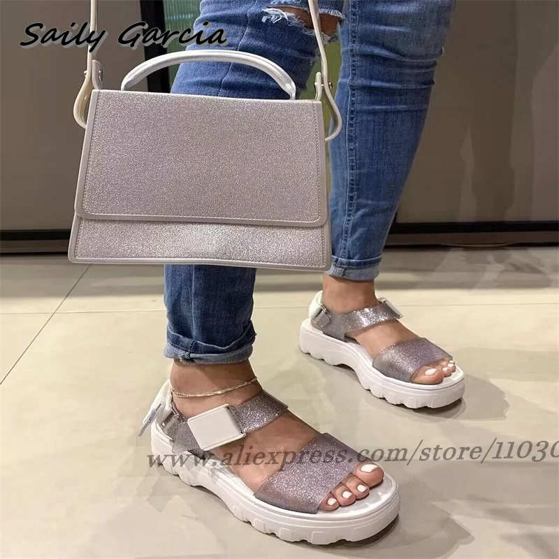 Open Toe One Word Belt Thick Jelly Soles Roman Sandals Summer NEW Simple Water Proof Casual Sheos