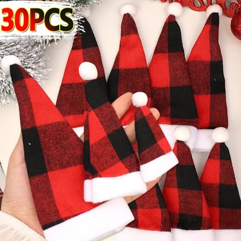 3 Sizes Christmas Wine Bottle Cover Cap Red Santa Hat Fork Knife Spoon Holders Cover Xmas Tree Pockets Party Dinner Table Decor