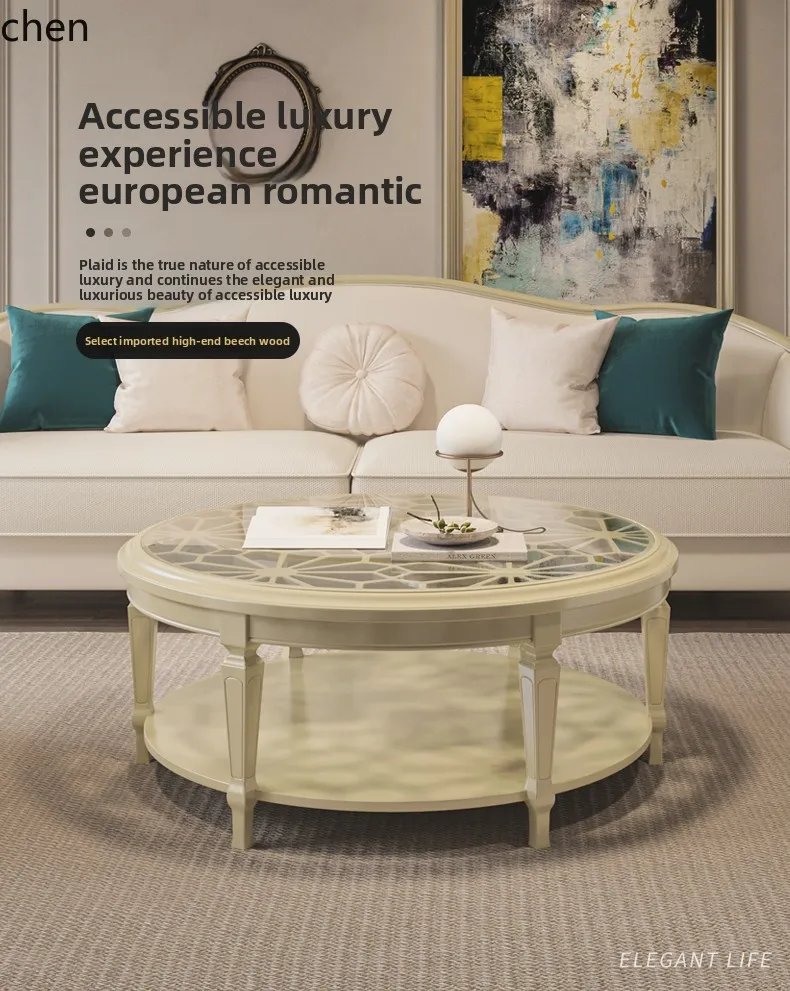 

LXC Light Luxury Solid Wood Coffee Table Modern Simple Villa Glass Size Combination Hollow Coffee Table Living Room