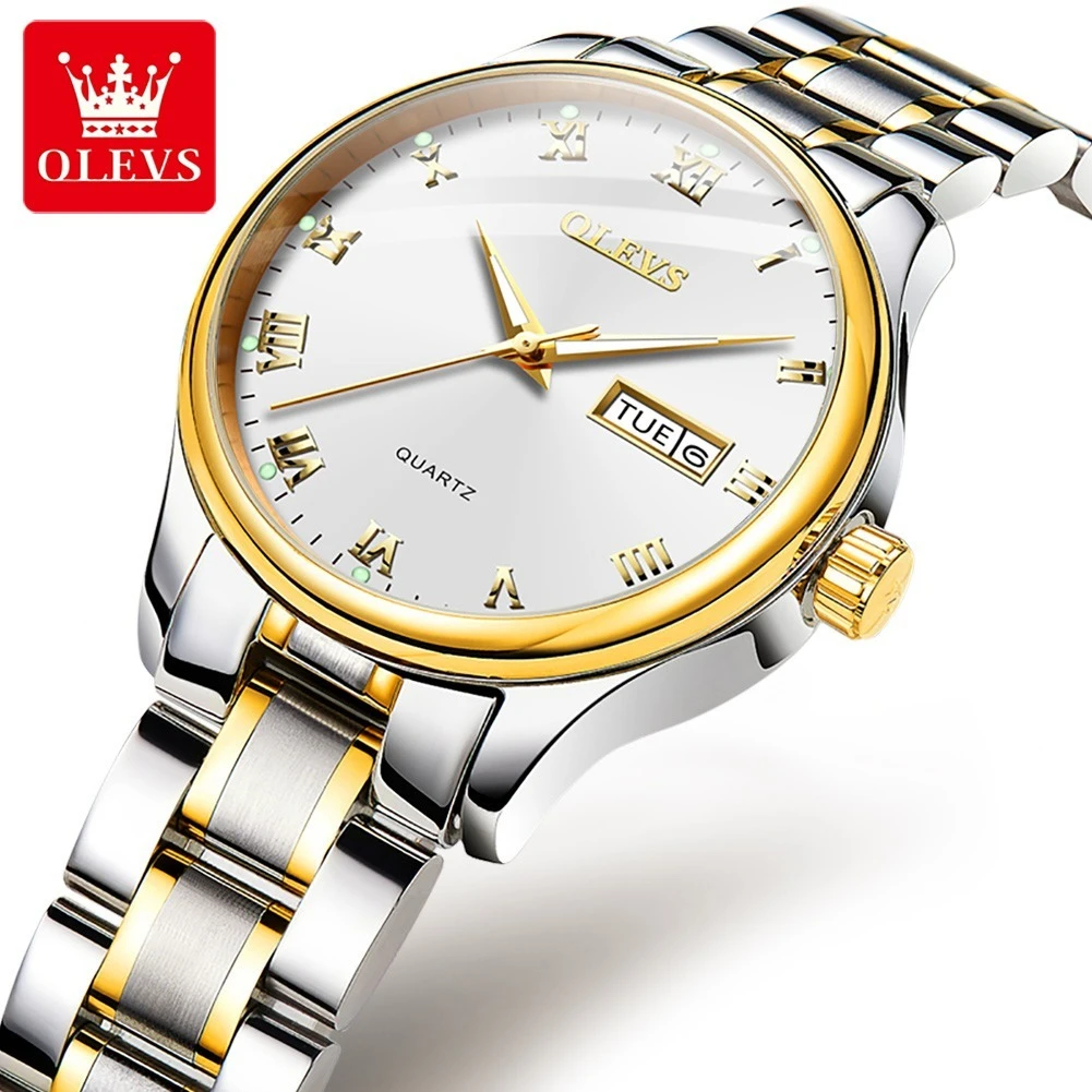 OLEVS 5568 Business Quartz Watch Gift Alloy Watchband Round-dial Wristwatch Week Display Calendar Luminous