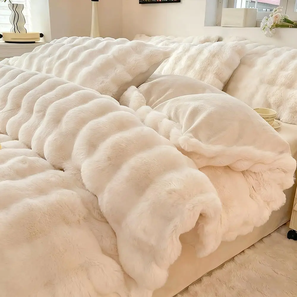 

Queen Comorter Set Winter Warm Super Sot aux ur luy Rabbit Velvet 4 Pieces Set Bedding 1 Sheets 1 Quilt Covers 2 Pillow Cases