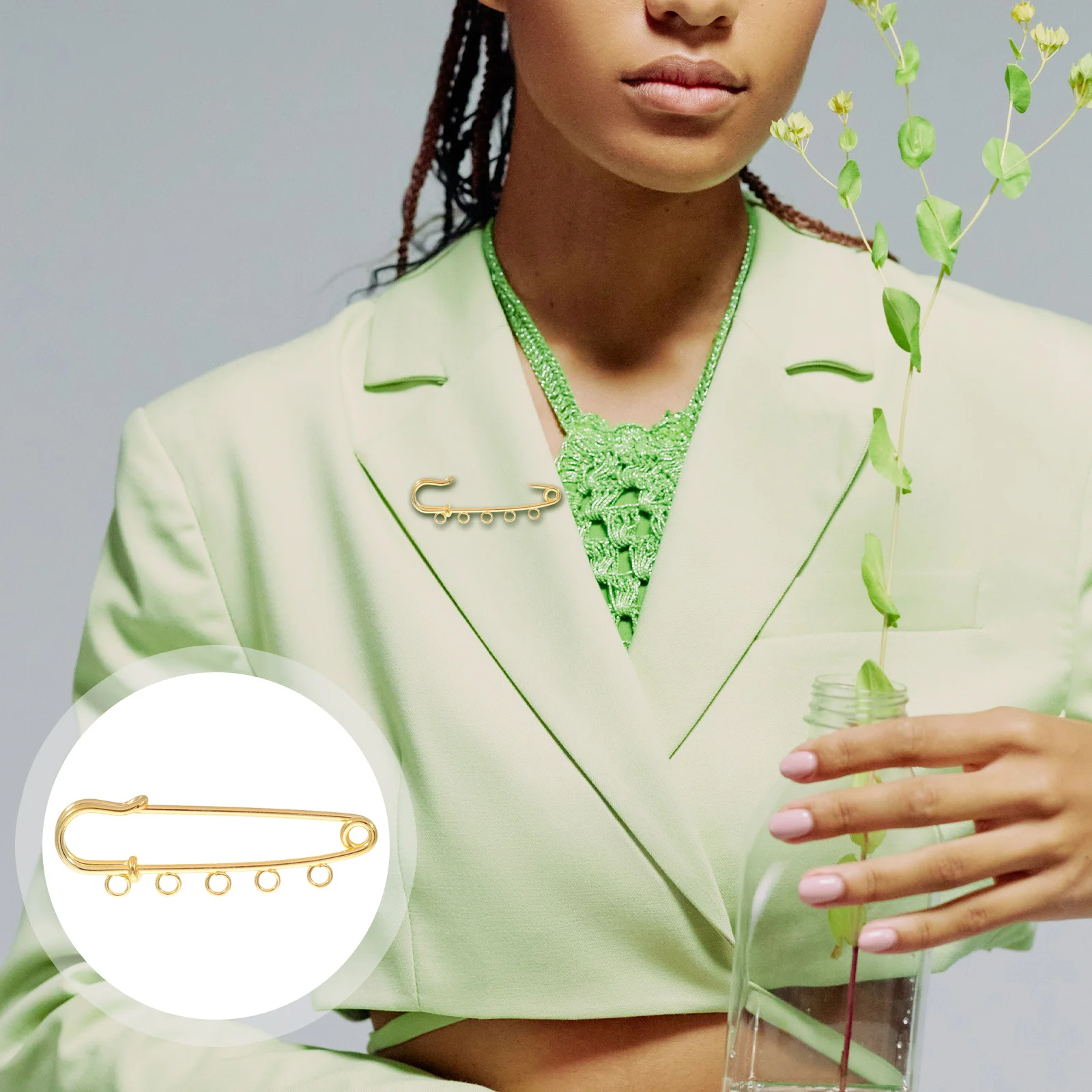 

Gold 5 Hole Safety Pins 10 Pcs Alloy Brooch Pins for DIY Jewelry Making Craft Heavy Duty Fabric Fasteners