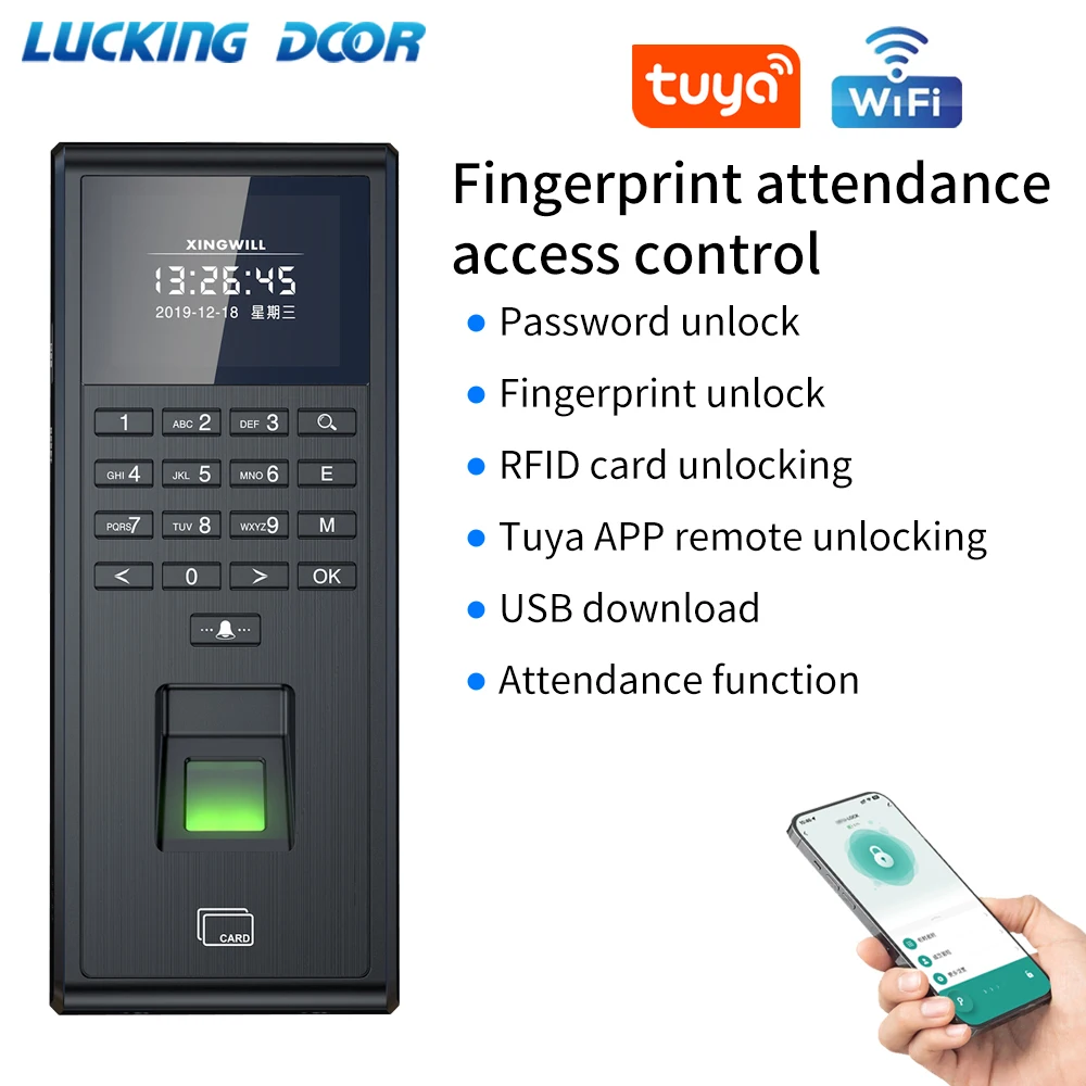 Tuya Wifi Biometric Fingerprint Employee Time Attendance Access Control Machine RFID Card 125KHZ Record USB port Home Assistant