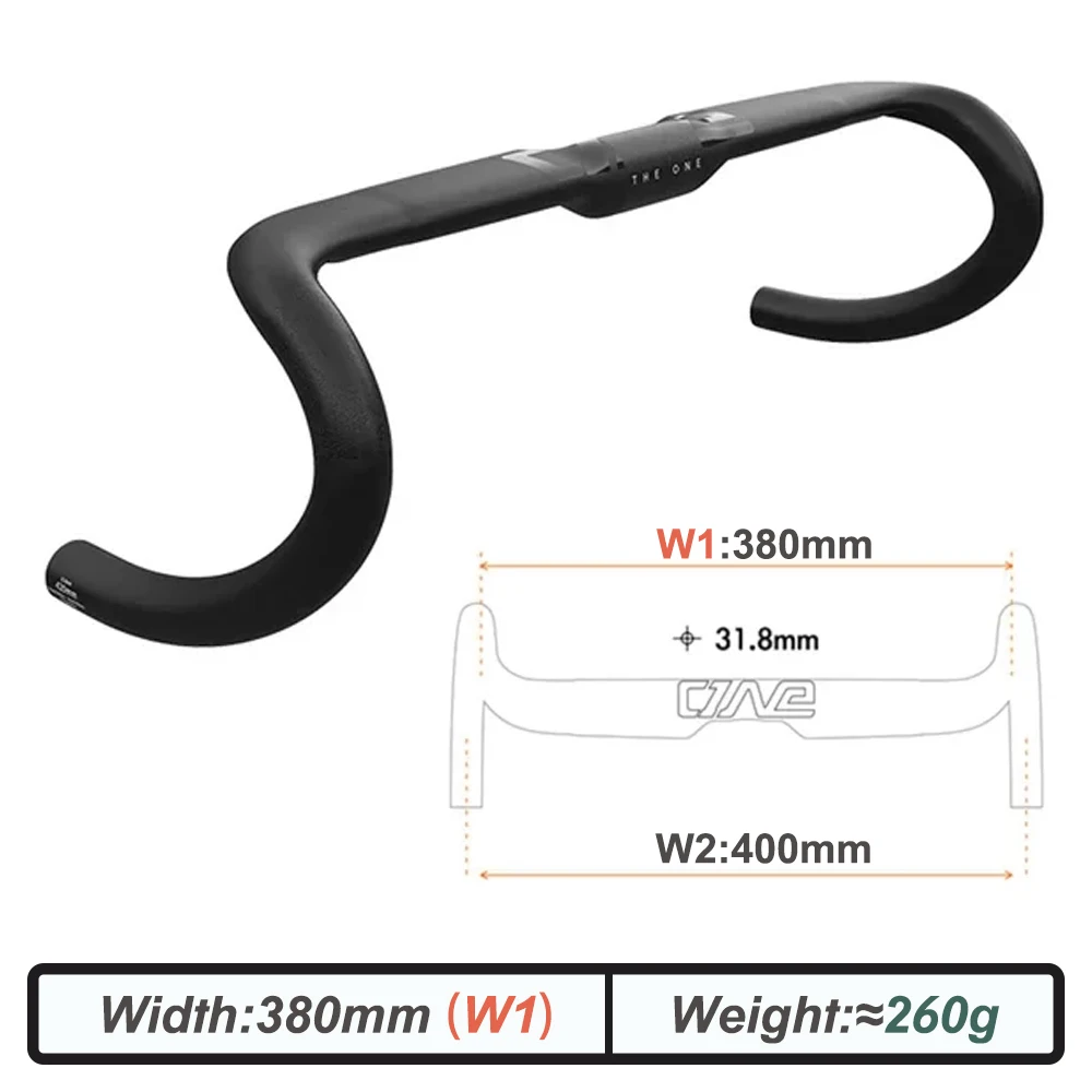 THE ONE AERO Carbon fietsstuur voor racefiets, 360-420 mm zwart mat ondersteuning volledig interne routing fietsaccessoires