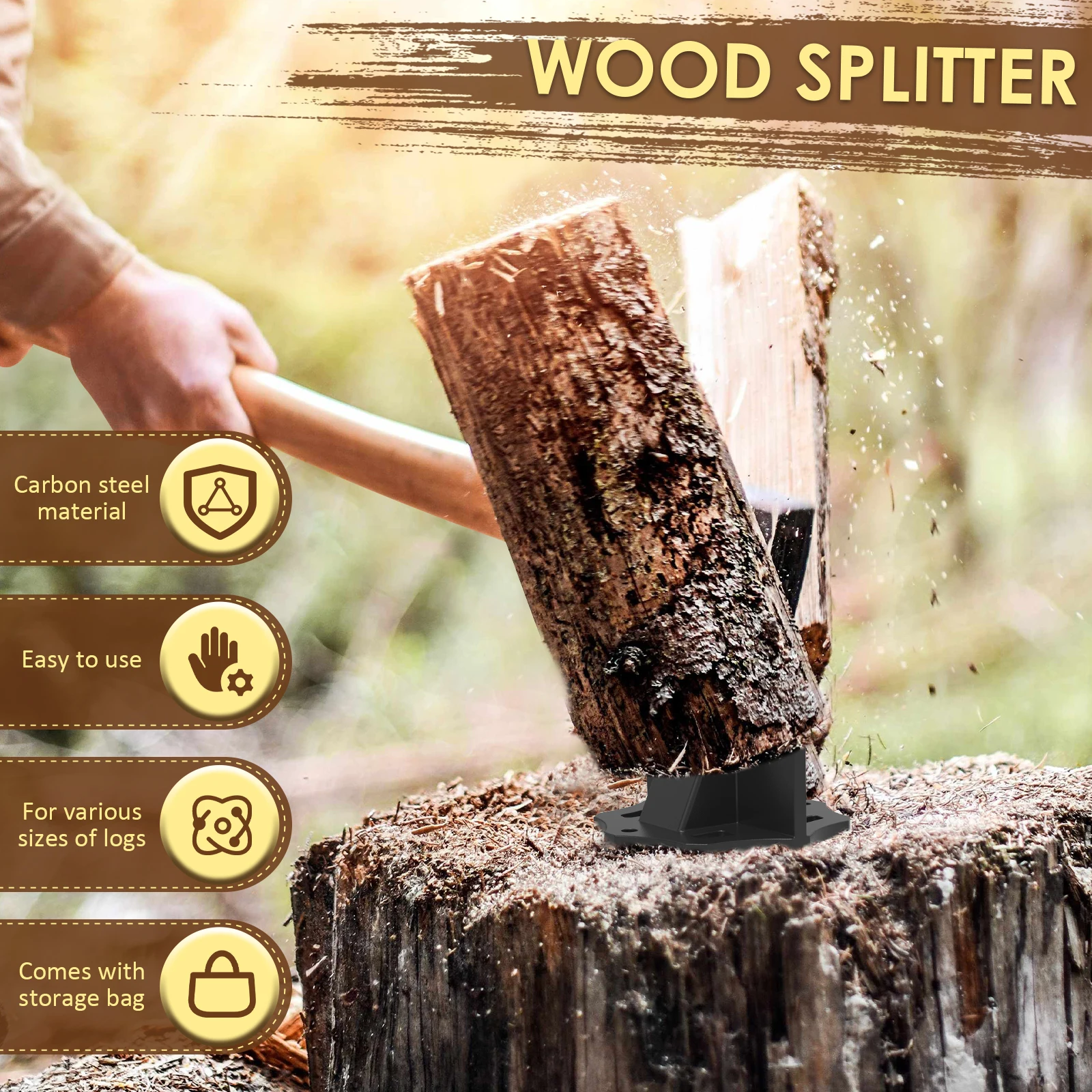 Manual Wood Splitter High Carbon Steel Wood Splitting Stand Portable Tinder Splitting Tool Wood Dispenser Fireplace Camping
