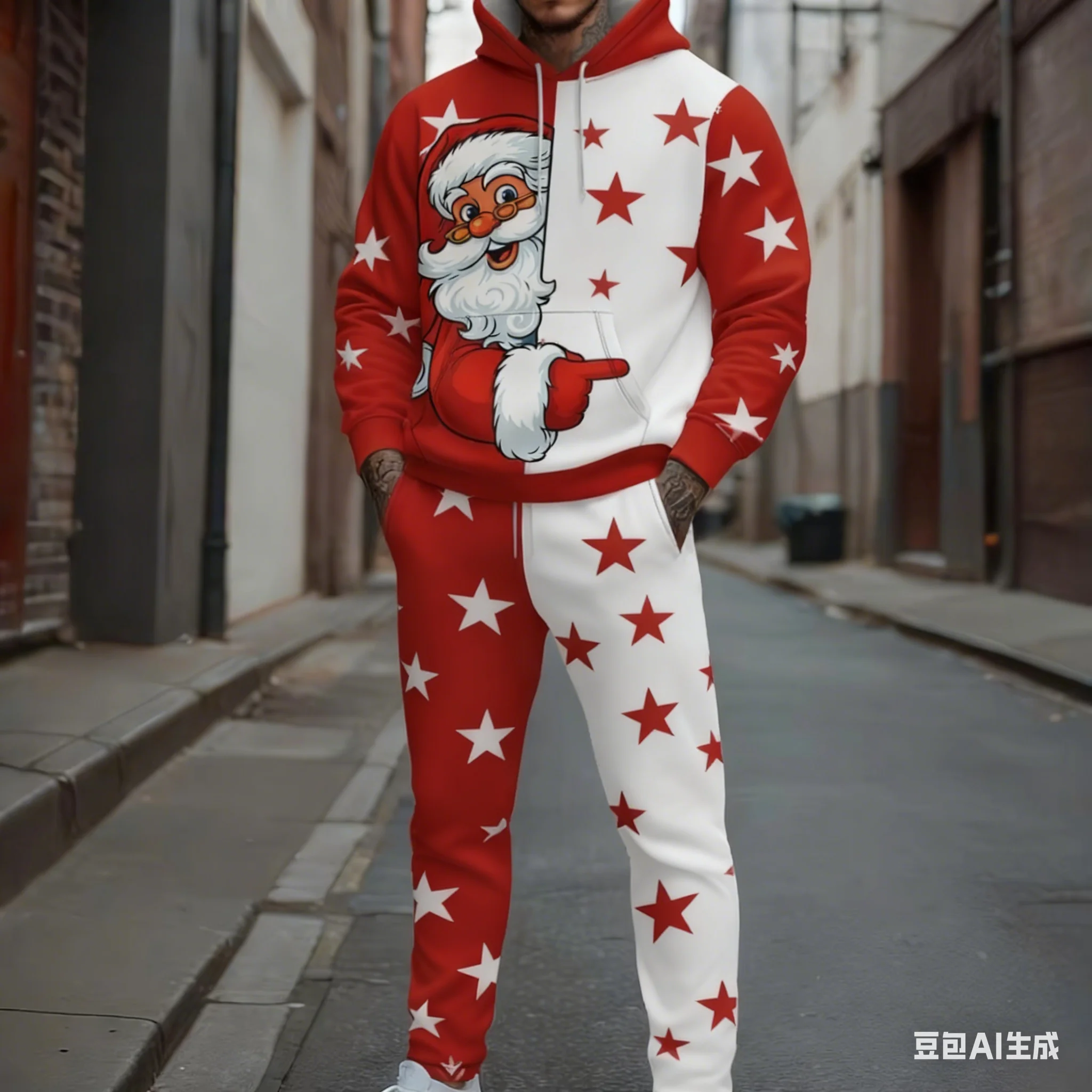 الخريف عيد الميلاد سانتا كلوز ثلاثية الأبعاد مطبوعة الرجال هوديس دعوى موضة عادية المتضخم بلوزات + Sweatpants 2 قطعة مجموعة الملابس #4