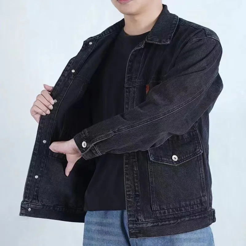 Men's Loose Denim Jacket Autumn Winter Workwear Jacket Large Size Resistant to Dirt And Wear Multi-Pocket Casual Coat view 3