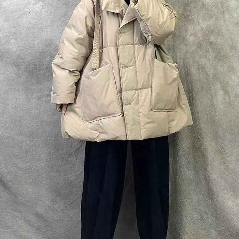 عارضة بطة أسفل بسيط نمط جديد مقنعين منتصف طول أنيق فضفاض جيب الشتاء سترة الراقية المألوف والدافئة أسفل سترة #1