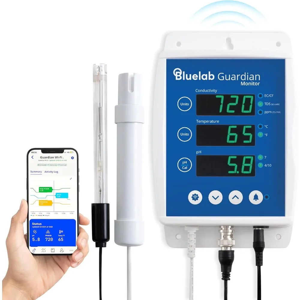 Guardian Monitor Wi-Fi for Real-time pH,Temperature,Conductivity.Measurements in Water with Calibration,Digital Nutrient Meter